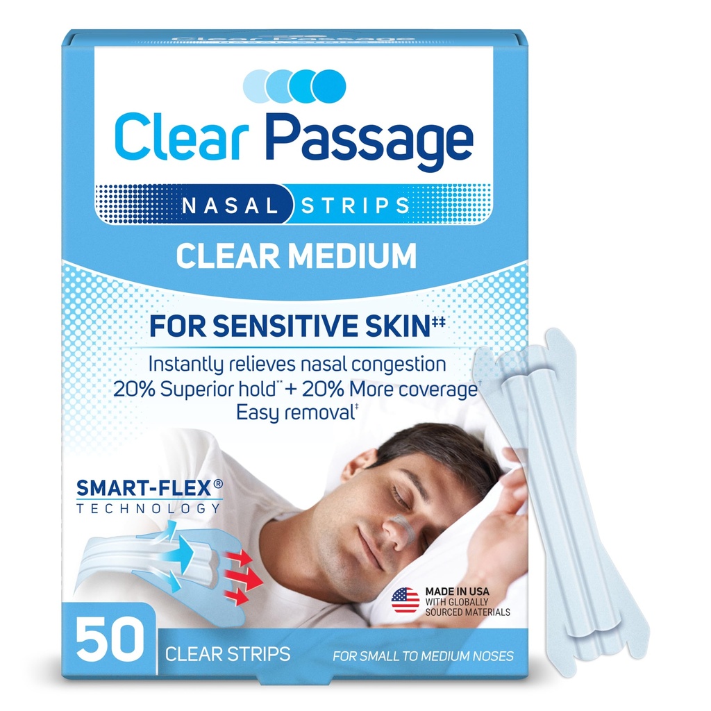 Bandes nasales Moyennes, claires, 50 ct.-ct. Fonctionne instantanément pour améliorer le sommeil, réduire le ronflement et soulager la congestion nasale due aux rhumes et aux allergies