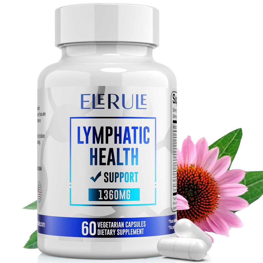 Supplément de soutien lymphatique, Suppléments de drainage lymphatique avec Dandelion, Burdock, Echinacea, Lemon & More, Support système lymphatique pour les hommes et les femmes – 60 Capsules