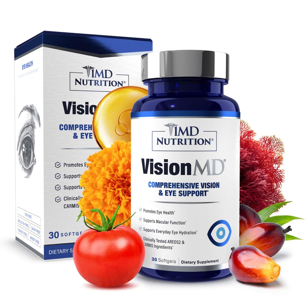 1MD Nutrition VisionMD Eye Vitamin CARMIS - Augenergänzung für Erwachsene - mit OptiLut Lutein & Zeaxanthin - unterstützt Vision Health Care, Everyday Eye Strain, & Occasional Dry Eye - 30 Softgels
