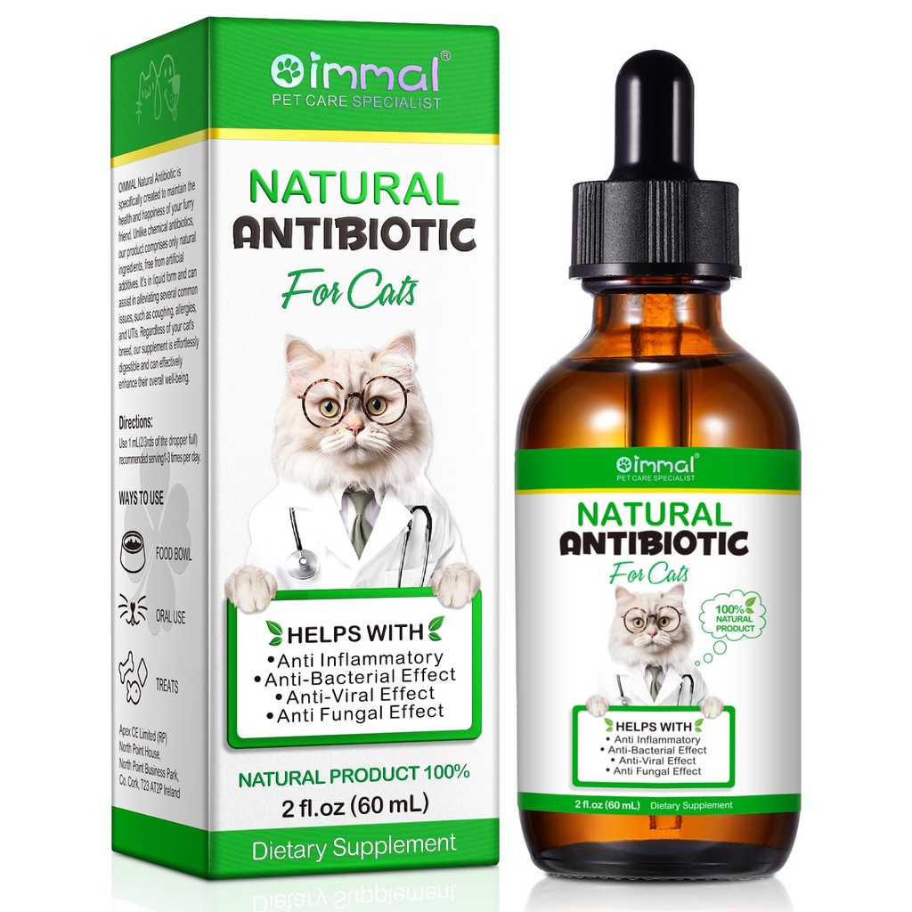 Antibiotika für Katzen, natürliche antibiotische Tierergänzungen unterstützt Immun- & Katzen Allergie Relief, Katze Multivitamin UTI Tropfen für alle Altersgruppen und Rassen von Katze, Huhn Geschmack - 2 Fl Oz / 1 Packung