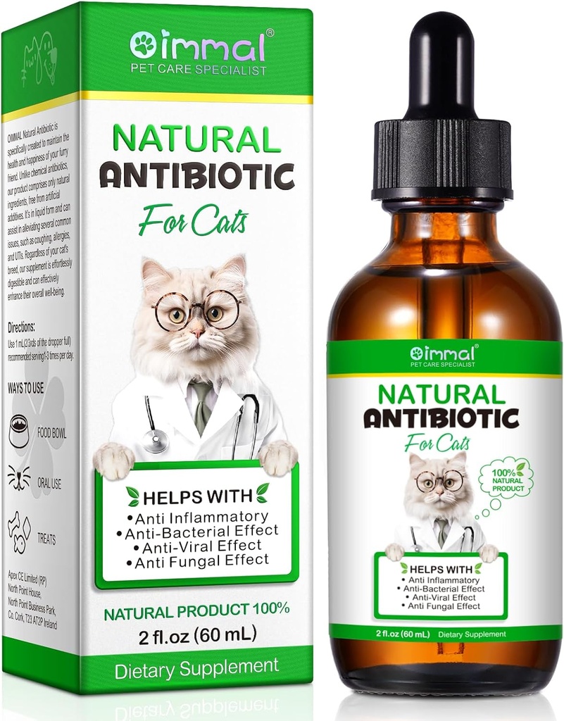 Antibiotiques pour les chats, suppléments naturels d'antibiotiques pour animaux de compagnie soutient le soulagement de l'allergie pour les immunes et les chats, gouttes UTI multivitamine pour tous les âges et races de chat, saveur de poulet - 2 Fl Oz / 1 Pack