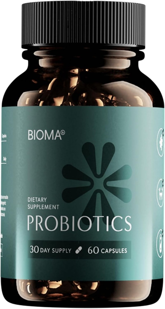 BIOMA Probiotics for Weight Management & Digestive Health, 3 in 1 Gut Health Probiotics und Prebiotics/Postbiotics, Slow Release Synbiotic Probiotic Capsules for Gut Health Multi Enzyme (60 Caps)