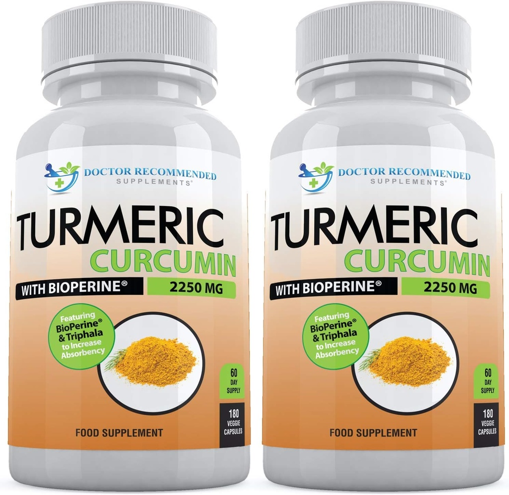 Turmeric Curcumin with Bioperine - 360 Veggie Capsules - 2250mg 95% Curcuminoids with Black Pepper Supplement and Triphala (Pack of 2)