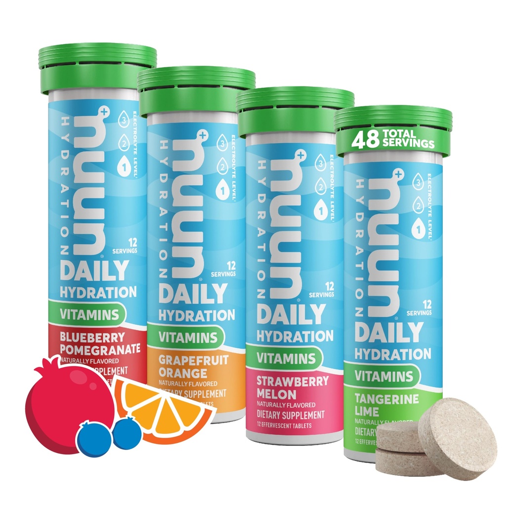 Nuun Vitamine Elektrolyt Tabletten mit Vitamin D, C, E, A, & B6, Folsäure, Magnesium & 4 andere essentielle Elektrolyte, Glutenfrei & Vegan, gemischte Frucht, 4 Packung (48 Portionen insgesamt)