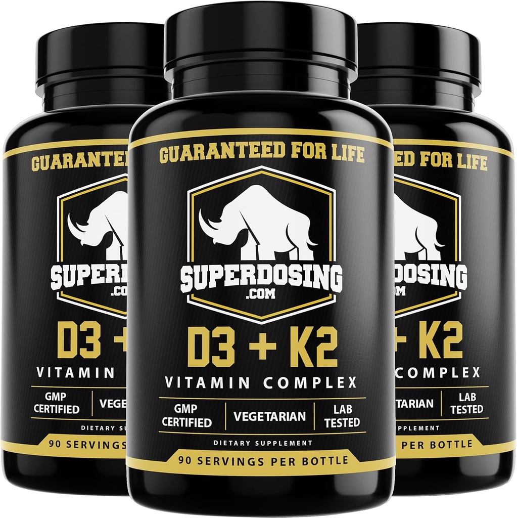 Bester Wert, Max Strength 10.000 iu Vitamin D3 und 1500 mcg Vitamin K2 ergänzt 3 Flaschenpackung. D3K2 Vitamine und Nahrungsergänzungsmittel für die Gesundheit. D3-K2 MK4 Kapseln, bestes K2D3 Vitamin für Immunsystem