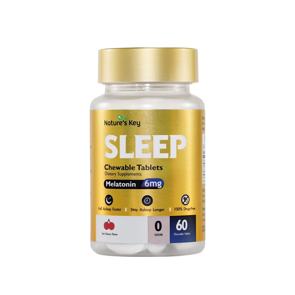 Mélatonine clé de la nature 6mg Comprimés à croquer, sans sucre, favorise le repos sommeil et sommeil plus rapide.