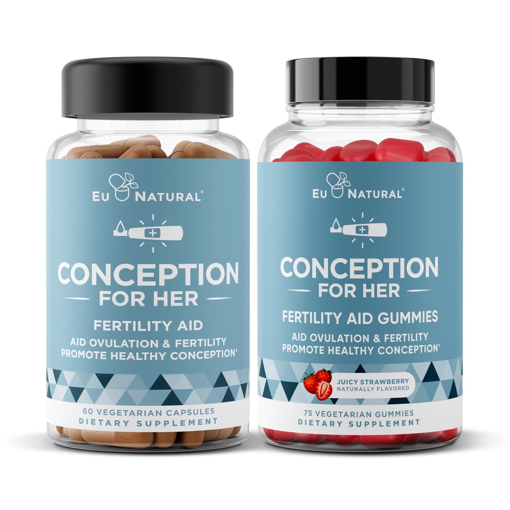 Conception naturelle de l'eu pour ses capsules & Gommies Bundle – Aides ovulation, équilibre hormonal, et cycles réguliers – 60 capsules + 75 Gommies au goût frais