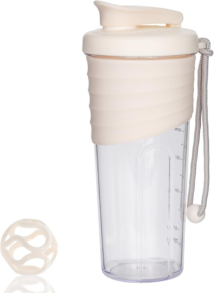 Shaker Bottle für Proteinmischungen, 24 Unzen, Protein Shaker mit Whisk Ball, Mixer Bottle, Portable Pre Workout Whey Drink Shaker Cup, Beige