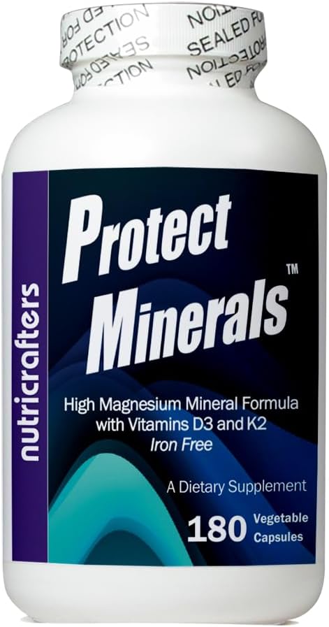 Protect Minerals - Multi Mineral Formula – One Bottle of 180 Vegetarian Capsules - High Magnesium to Calcium Ratio - Iron Free - Natural All Day Energy and Overnight Regeneration. (1)