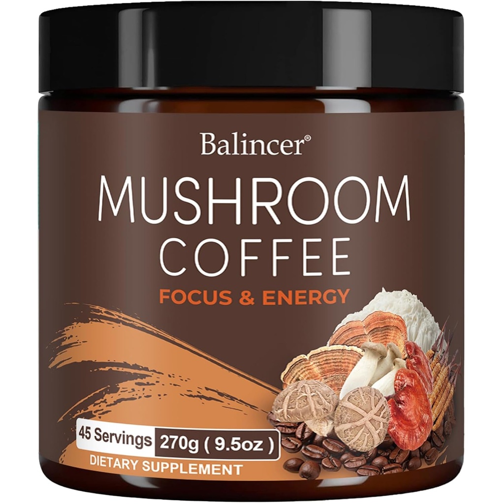 Pilz-Kaffee, 6 adaptogene Pilze mit Lion's Mane, Cordyceps, Türkei Tail & More, Instant Pilz-Kaffee für Fokus, Energie, Immun- und Verdauungsunterstützung