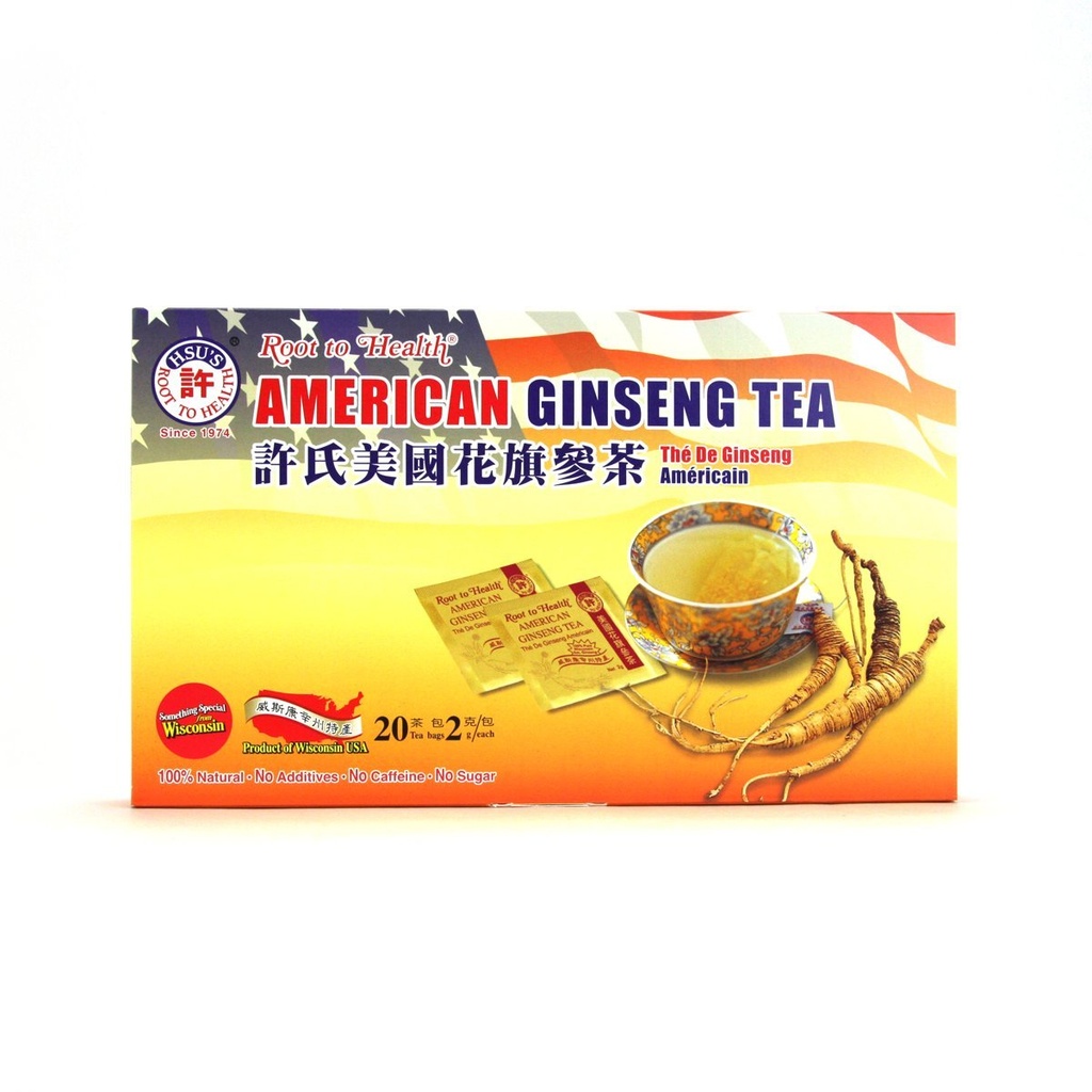 Hsus SKU 1034 | American Ginseng Tea, 20ct Box | Cultivated American Ginseng Tea Bag | 许 许
