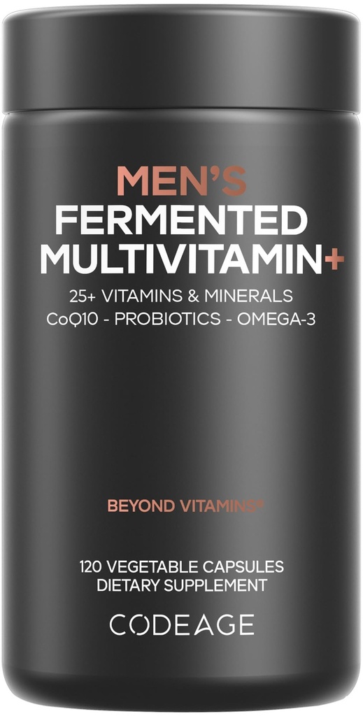 Codeage Men’s Daily Multivitamin – 25+ essentielle Vitamine & Minerals, Bio Ganze Lebensmittel, Probiotika, Omega-3, Zink, Vitamine A, B, C, D, E & K – 120 Kapseln