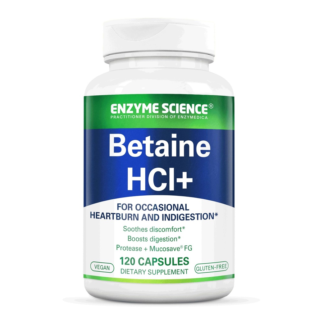 Enzym Science Betaine HCl mit Pepsin - Ergänzung für Low Stomach Säure - Betaine Hydrochlorid Supplement - Verdauungsenzyme - Enzimas Digestivas - 120 Kapseln
