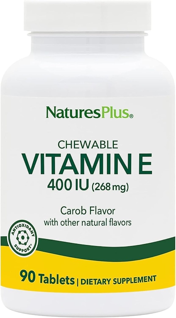 NaturesPlus Vitamin E, Natural Carob Flavor - 90 Kautabletten, Packung mit 2 - Free-Radical Defense & Overall Well-Being - Vegetarisch, Glutenfrei - 180 Gesamt Servierungen