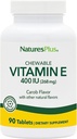 NaturesPlus vitamine E, saveur naturelle de caroube - 90 comprimés à croquer, paquet de 2 - Défense gratuite et bien-être général - Végétarien, sans gluten - 180 portions totales