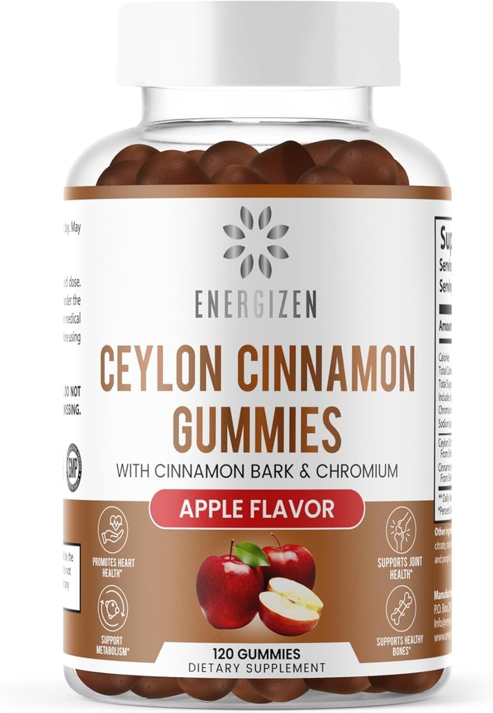 Cinnamon + Chrom-Gummi - 120 Vegan-Gummien - Gemeinsame Schmerz- & Gehirn-Gesundheitsunterstützung, Zuckerfrei, Antioxidant Rich, Non-GMO, Glutenfreie Ergänzung, natürliche Apfel Geschmack