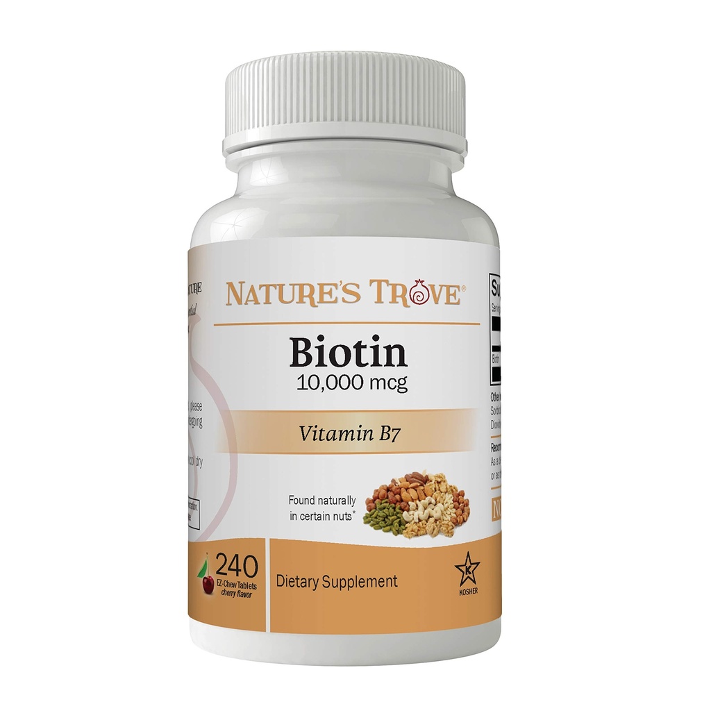 Nature Trove Biotin 10 000 mcg 240 EZ Chew Comprimés Cherry Flavor