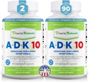 Power By Naturals ADK Vitamin Supplement – ADK 10 Hohe Potenz mit Vitaminen A, D3 10.000 IU & K2 MK7 für Superior Herz, Immun- und Knochengesundheitsunterstützung – 90 Kapseln, 2 Packung (6-Monatsversorgung)
