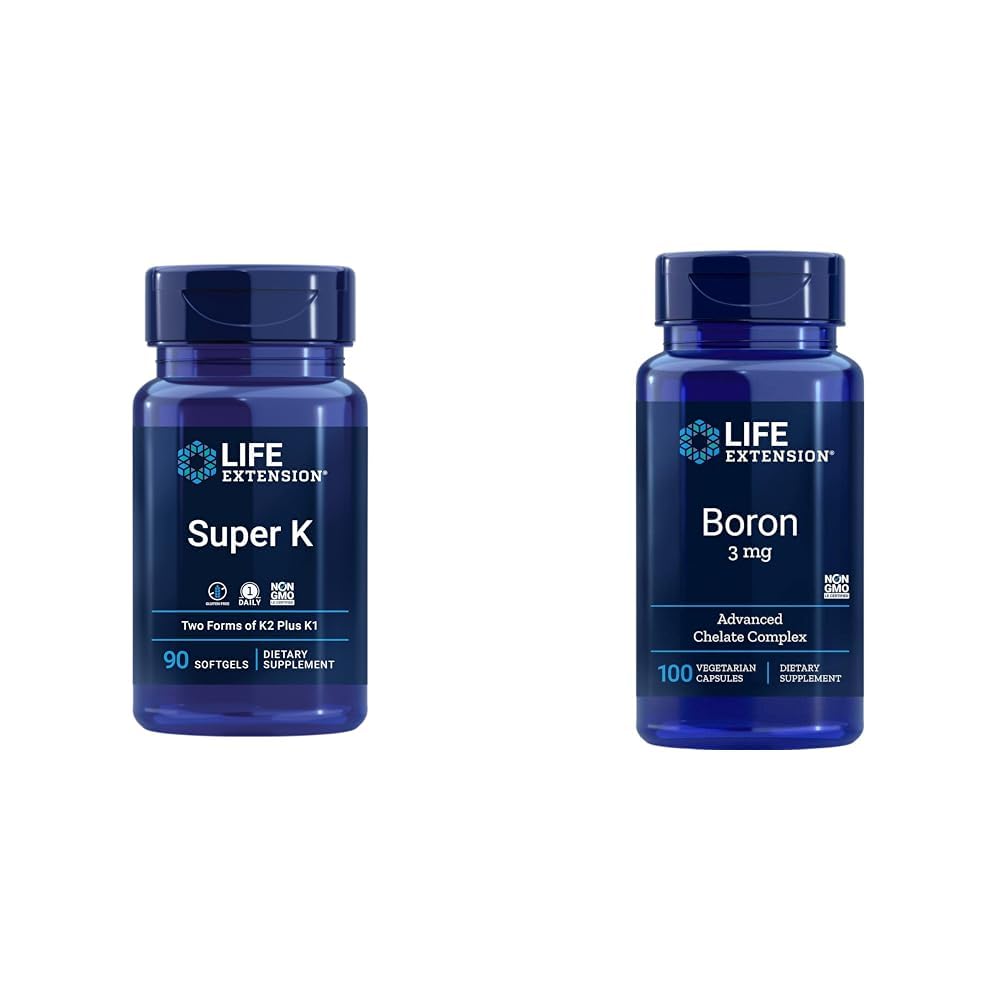 Life Extension Super K Vitamin K1, K2 MK-7, MK-4, Vitamin C, Bone/Heart Health, 3-Monats-Versorgung und Boron 3 Mg 100 Vegetarische Kapseln