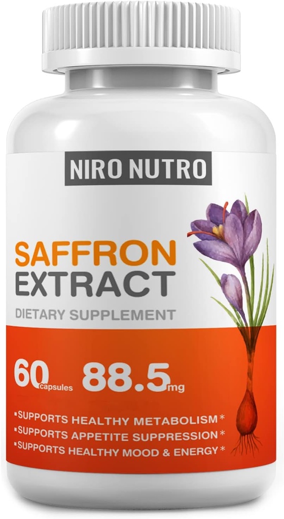 Suppléments de safran, Capsules d'extrait de safran biologique pour la santé des yeux et du cœur, Suppresseur d'appétit pour les femmes de perte de poids, soutient le système immunitaire, Booster de métabolisme, non-OGM
