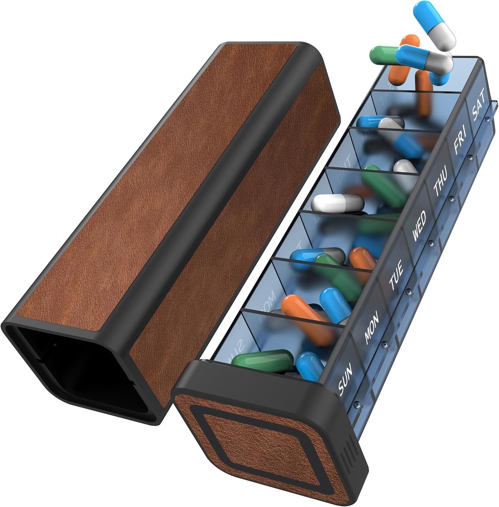 Pill Organizer 1 Mal am Tag, Pille Box 7 Tage, Wöchentliche Reise Pille Fall, Täglich große Medikamente Halter Container, Einmal täglich Pillenspender für Vitamin, Medizin, Pillen, Supplement (Braun)