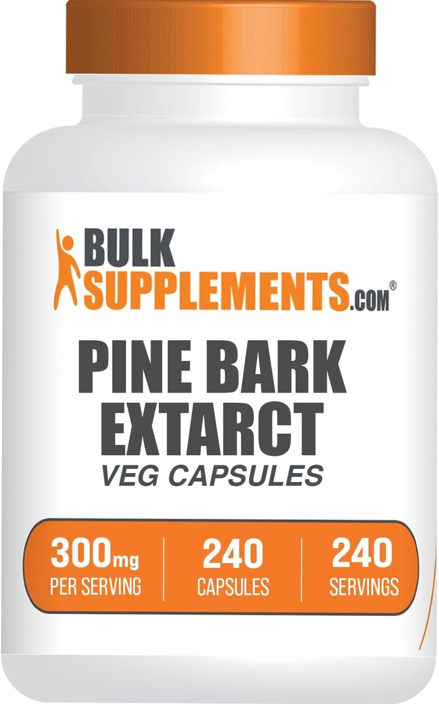 BulkSupplements.com Capsules d'extrait d'écorce de pin - Supplément antioxydants, Barque de pin 300mg - Sans gluten, 1 Capsule par portion, 240 Nombre (paquet de 1)