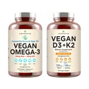 Vegan Powerhouse Combo. Omega-3 from Algal Oil & Vitamin D3 + K2. Plant-Based 5000 iu VIT D from Algae. 100 mcg All-Trans MK-7 Vita K. Carrageenan Free Veggie Softgels.