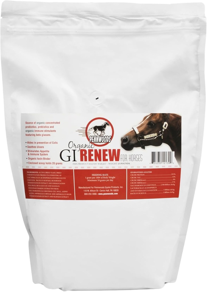 Pennwoods GI Renew, Probiotika für Equin, Immun- und Appetitstimulation, Präbiotika, Verdauungsenzyme | Pferdeergänzung mit Ulcer Relief und Bio Toxin Binder, 5 LB Pouch