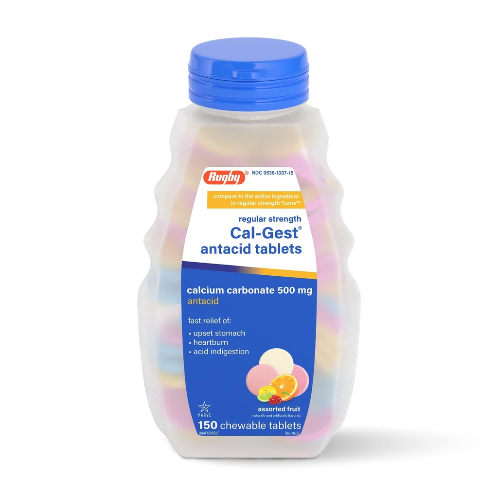 Comprimés antiacides Cal-Gest de rugby Calcium - Force régulière - Carbonate de calcium 500 mg - Arômes de fruits assortis - 150 Compte à croquer (1 paquet)