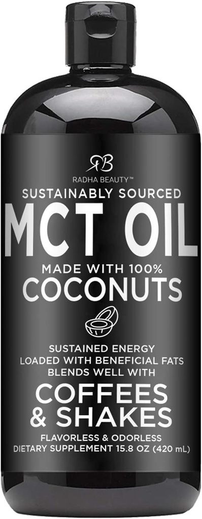 Radha Beauty Premium MCT Öl Nur aus Non-GMO Coconuts - 15.8oz. Keto, Paleo, Gluten Free und Vegan zugelassen.