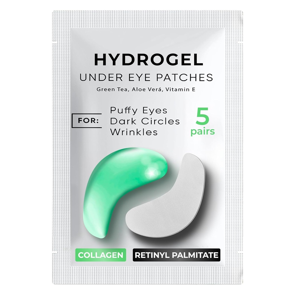 Patchs sous les yeux pour les cercles sombres, Puffines 5 PAIRS - Patchs sous les yeux - Gel de masque sous les yeux - Patchs sous les yeux pour les yeux puffy - Thé vert, Patchs sous les yeux collagène