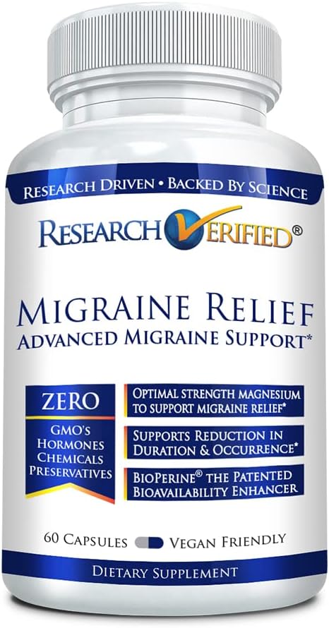 Forschung Verified Migraine Relief - Dual Action Supplement - Reduzieren Sie Schwere und Dauer, Balance Hormone - mit Ginger und Ginko Biloba- 60 Kapseln - 60 Kapseln - 1 Monat Versorgung