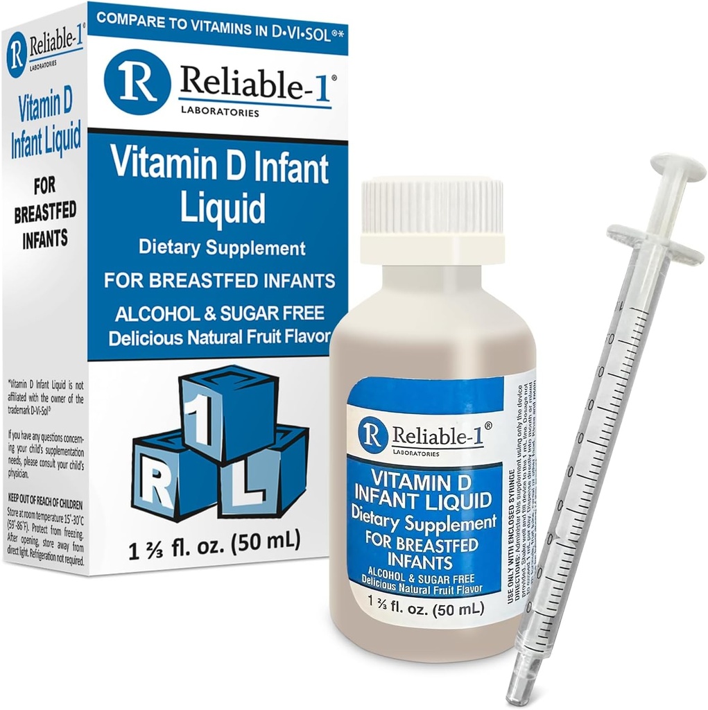 Fiable-1 Laboratories Infant Liquid Vitamine-D gouttes (arôme naturel de fruits) Sans sucre et sans alcool, pour les bébés nourris au sein 0-12 mois et plus