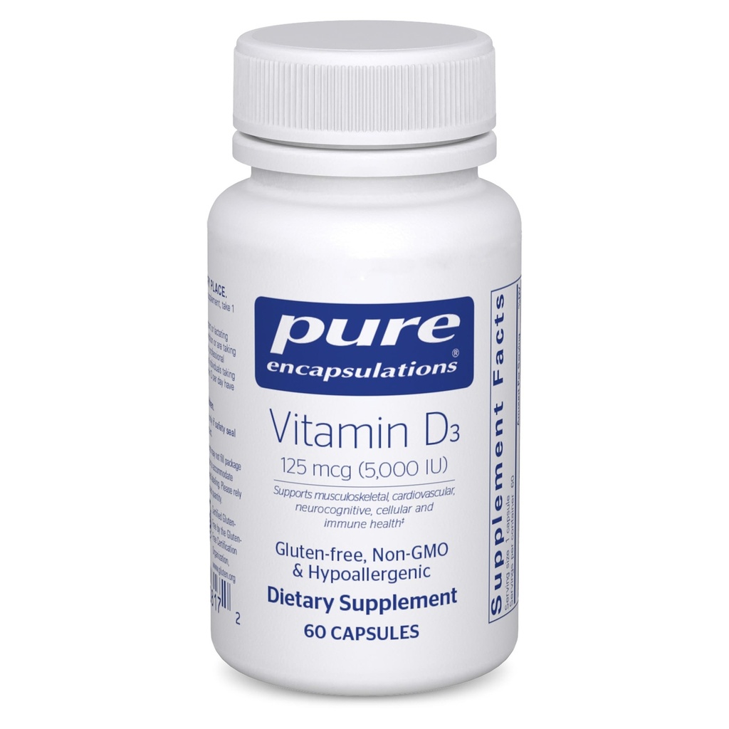 Reine Kapseln Vitamin D3 125 mcg (5.000 IU) - Ergänzung zur Unterstützung von Knochen, Gelenk, Brust, Herz, Colon und Immune Gesundheit* - mit Vitamin D - 60 Kapseln