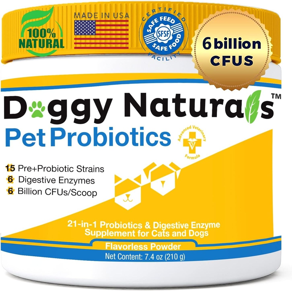 Probiotika für Hunde und Katzen - Max-Strength mit 15 Strains Pre &Probiotics Verdauungs-Gesundheit, erhöhen & halten Proper Gut Flora(Made in USA) 7.4 Oz (6 Billion CFU pro Scoop)