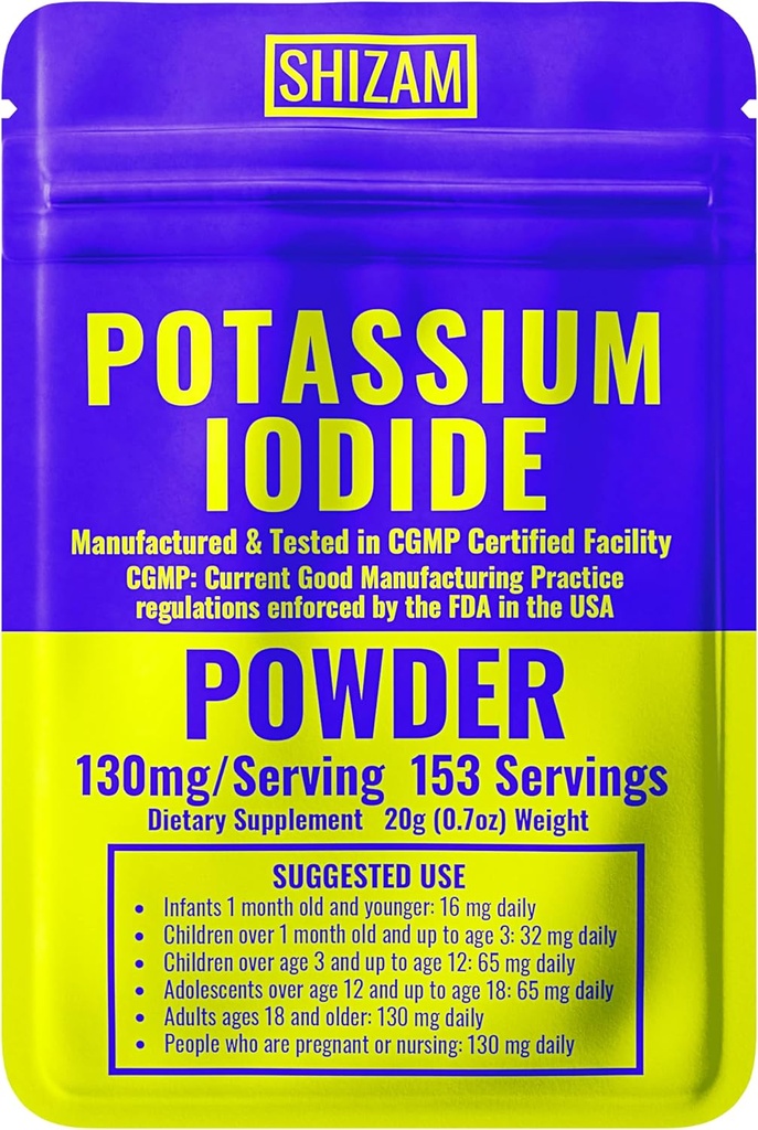 SHIZAM Kalium Iodide 130 mg 65 mg Pulver Überleben Kit Kits, KI Iodine Kapsel Kapsel Kapseln Flüssige Tinktur Pillen Tabletten Tabletten Tabs Alt Ergänzungen, prepping Supplies 130mg 65mg