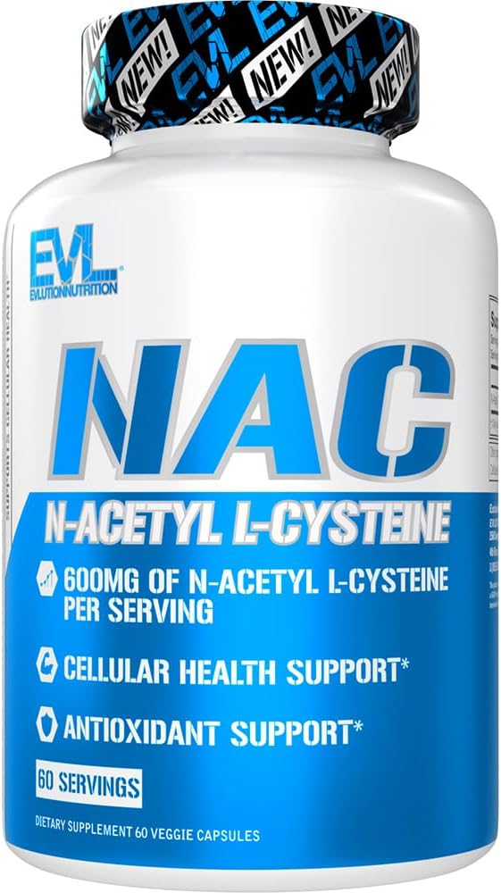 Évlution Nutrition NAC N-acétyl L-Cysteine - 600 mg N-acétyl L-Cysteine par portion - Soutien antioxydant - Soutien de la santé - Supplément alimentaire - Sans végane et sans gluten - 60 capsules de légumes - 60 portions