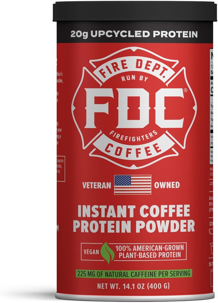 Fire Department Kaffee - Gibt zurück zu Firefighters - Instant Coffee Protein Pulver - Pflanzenbasiertes Protein - 100% American-Grown, Hergestellt mit Upcycled Gerste Protein - Veteran besitzen - 14.1 oz Can
