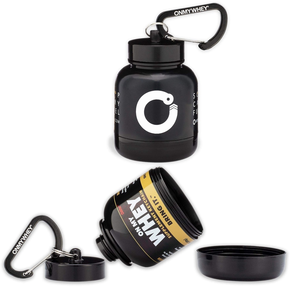 OnMyWhey - Poudre de protéines et entonnoir supplémentaire porte-clés, conteneur portable à aller pour la gym, entraînements, fitness, et Voyage - TSA Approuvé, Combo 2-Pack w/ 1 Modern & 1 Classic