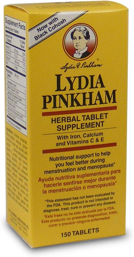Lydia Pinkham Kräuterergänzung Tabletten für Menstruation und Menopause Unterstützung, 150 Count