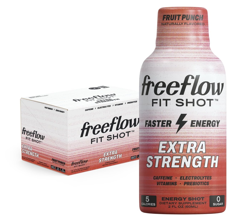 Freeflow Fit, Extra Strength Energy Shot, Fruit Punch (2 Ounce Shot, Pack von 12) - 150mg Koffein pro Shot, Zero Calorie, Zero Sugar Energy Shot...