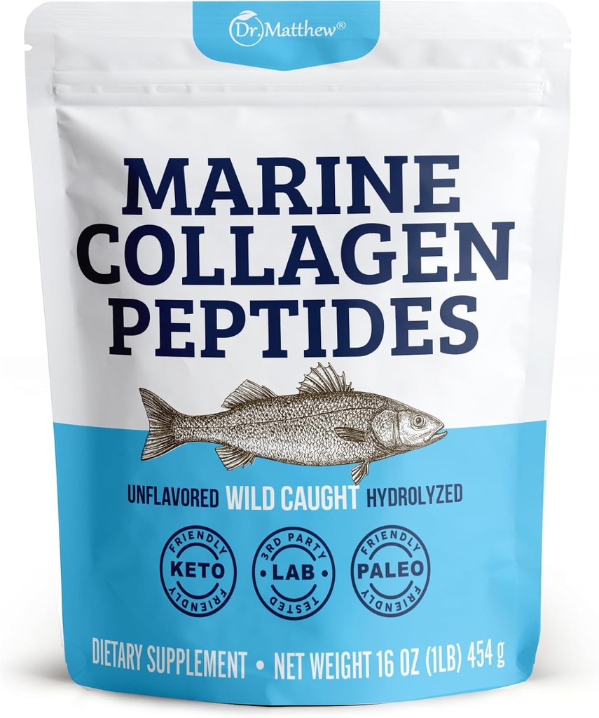 Dr. Matthew Marine Collagen Peptides Pulver aus hydrolysiertem Wild Caught Fish Protein - Haar- und Schönheitsergänzungsmittel für Frauen & Männer