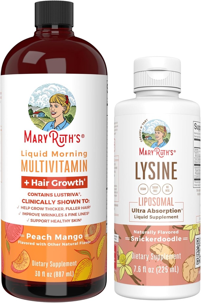MaryRuth Organics Lysine Liposomal (Snickerdoodle) & Multivitamin Liquid + Haarwachstum | Clean Label Project Verified® | Immununterstützung, Schönheit & Gesamtgesundheit | Vegan, Non-GMO, Glutenfrei