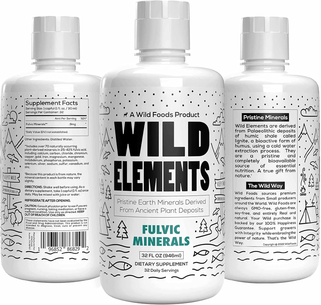 Wild Elements Gut-Unterstützung Fulvic Acid Mineral Blend abgeleitet von antiken Pflanzeneinlagen, Heilgut Futter, Verbesserung Kognition und Immunität, 70+ Mineralien, Alle Natürlich, 32 Unzen
