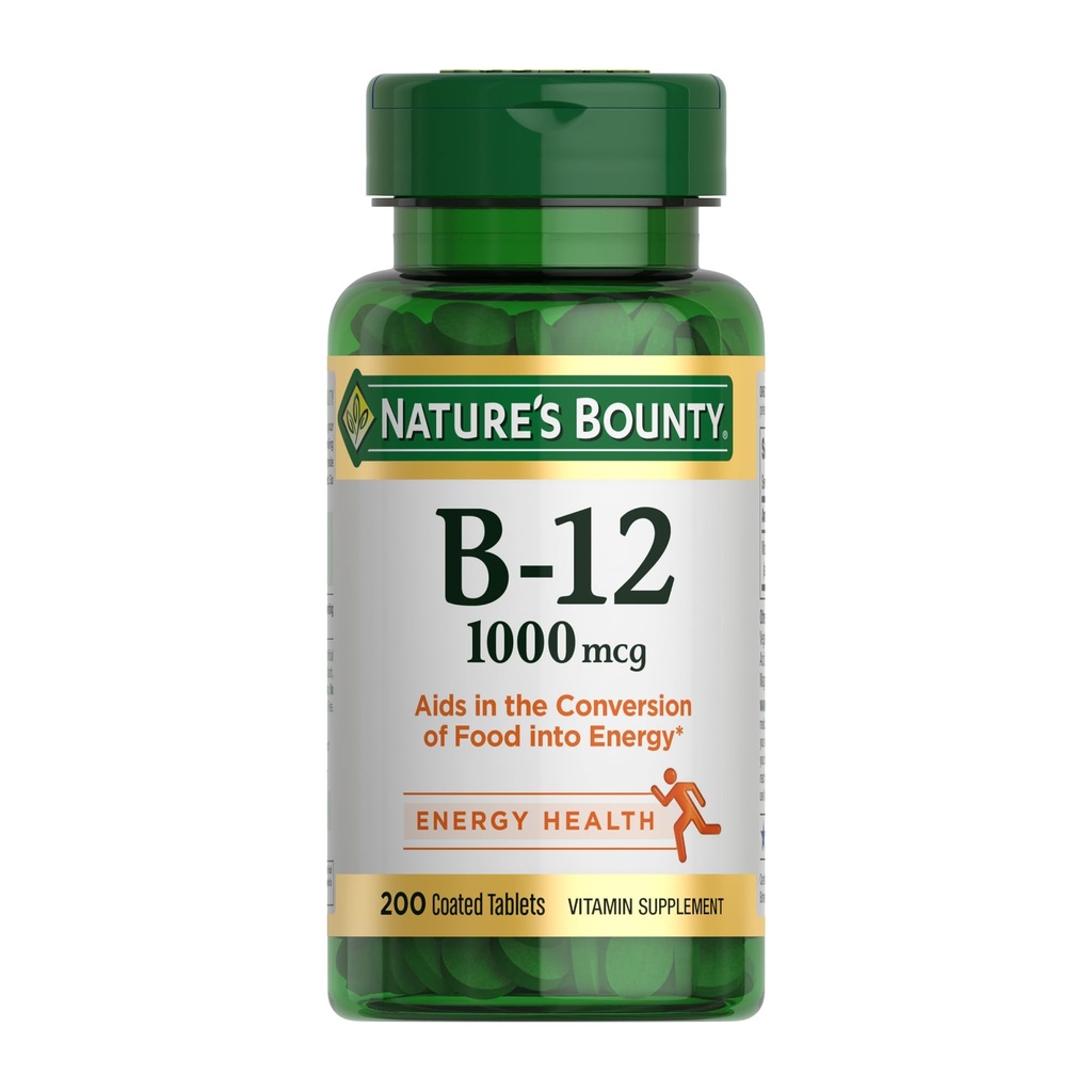 Nature's Bounty Vitamine B12 1000 mcg Suppléments, soutient le métabolisme énergétique, 200 Ct