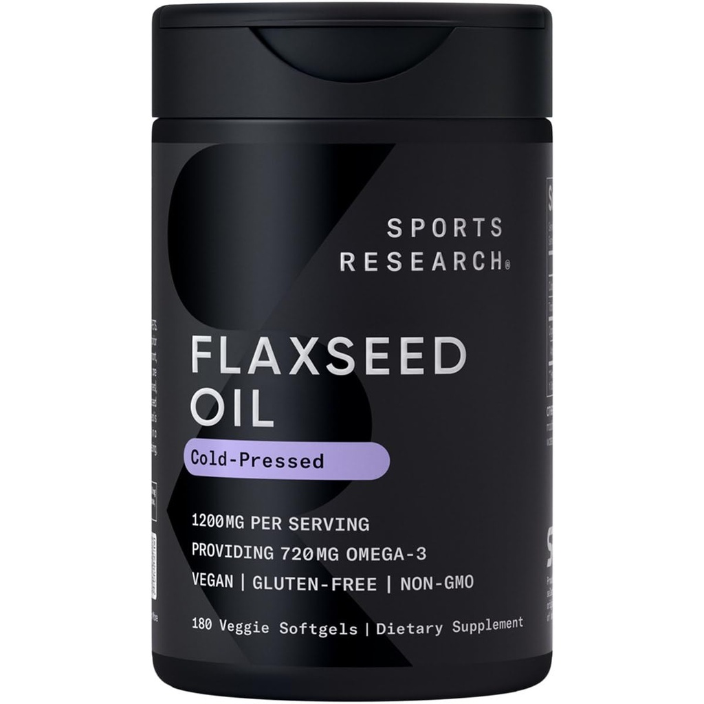 Recherche sportive Huile de lin végétalien (1200mg) Supplément à base de plantes avec ALA Omega 3 - Vegan certifié et non-OGM vérifié - sans gluten, soja et carrageenan (180 softgels de légumes)