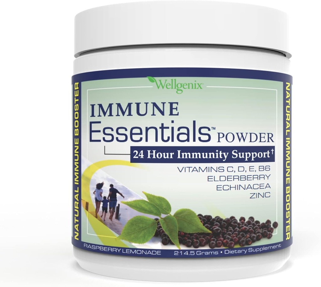 Wellgenix Immune Essentials - Multivitamin-Pulver für Männer, Frauen und Kinder - Vegan-Ergänzung mit Vitaminen C, D Elderberry Zink, Echinacea für Kleinkind, Kid & Adult - 7.57g (Raspberry Lemonade)