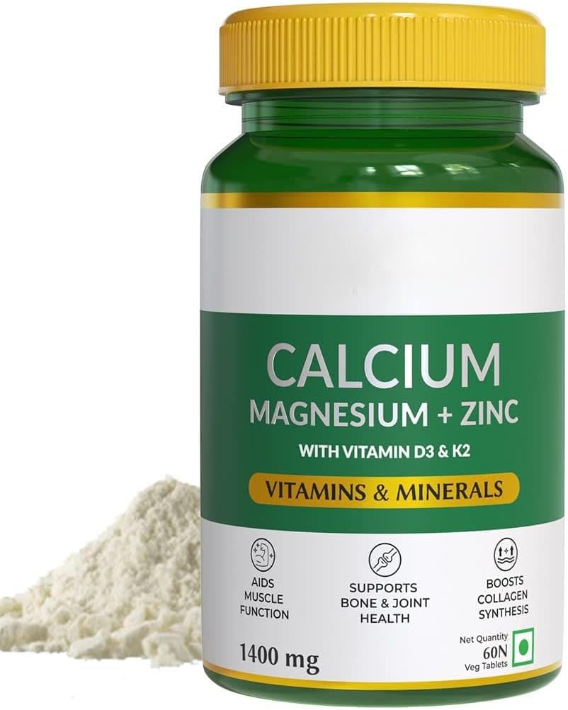 Natürliche Calcium Magnesium & Zink Tabletten mit Vitamin D3 & K2 (600 IU), Calciumergänzung für Frauen und Männer, für Muskelgesundheit