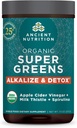 Antike Ernährung Supergreens Alkalize & Detox Pulver, Bio-Superfood-Pulver aus echten Früchten, Gemüse und Kräutern, für Verdauungs- und Energieunterstützung, 25 Servierungen, 7,5 Unzen