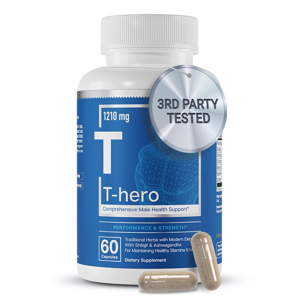 Essential Elements T-Hero - Tägliche Testosteron-Unterstützung für Männer - Fördert Vitalität & Drive - mit Ashwagandha, Shilajit, Boron, DIM - 60 Count - 30 Servivings